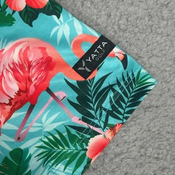 Yatta Golf Polo Shirt Mens XL Blue Green Flamingo Performance Tropical Hawaiian - Picture 3 of 8
